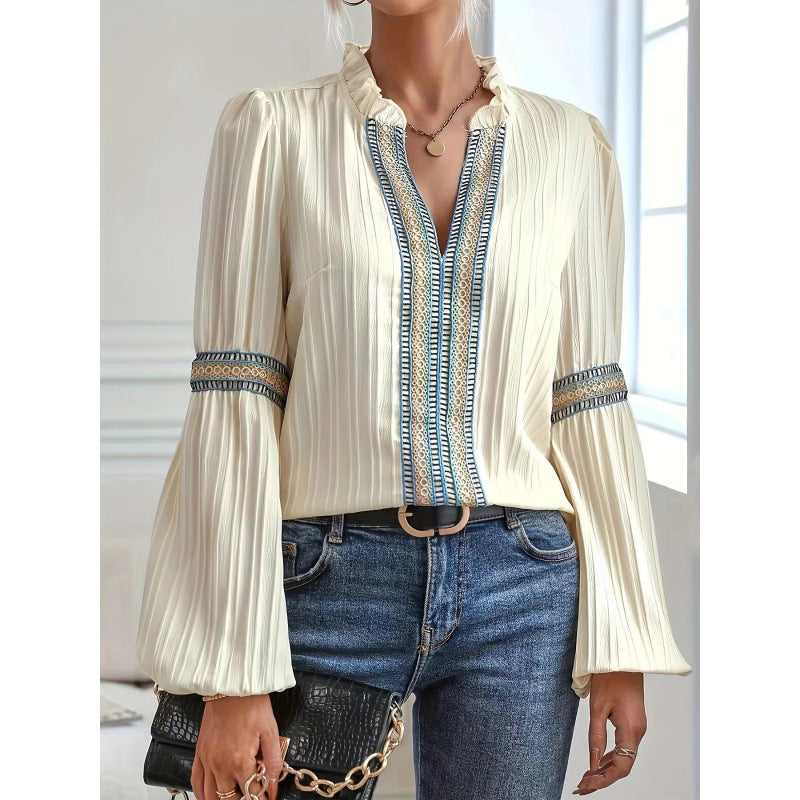 Damen Plisseebluse Rüschendetails Elegantes Design