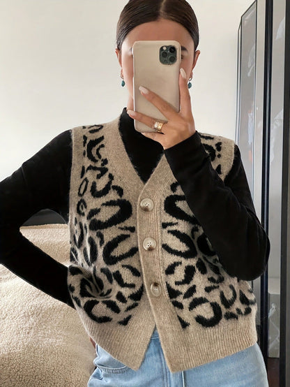 Damen Strickweste Leoprint Hochwertig