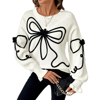 Damen Strickpullover Floral Norvielle Hochkragen