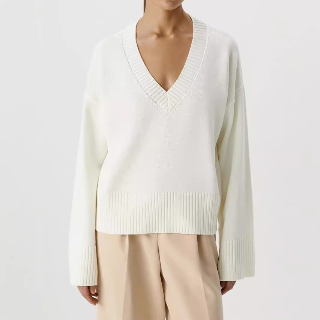 Damen Strickpullover V-Ausschnitt Breite Bündchen Norvielle - Norvielle