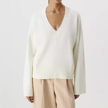 Damen Strickpullover V-Ausschnitt Breite Bündchen Norvielle - Norvielle