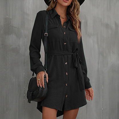 Damen Hemdblusenkleid mit Taillengürtel und Knöpfen Norvielle