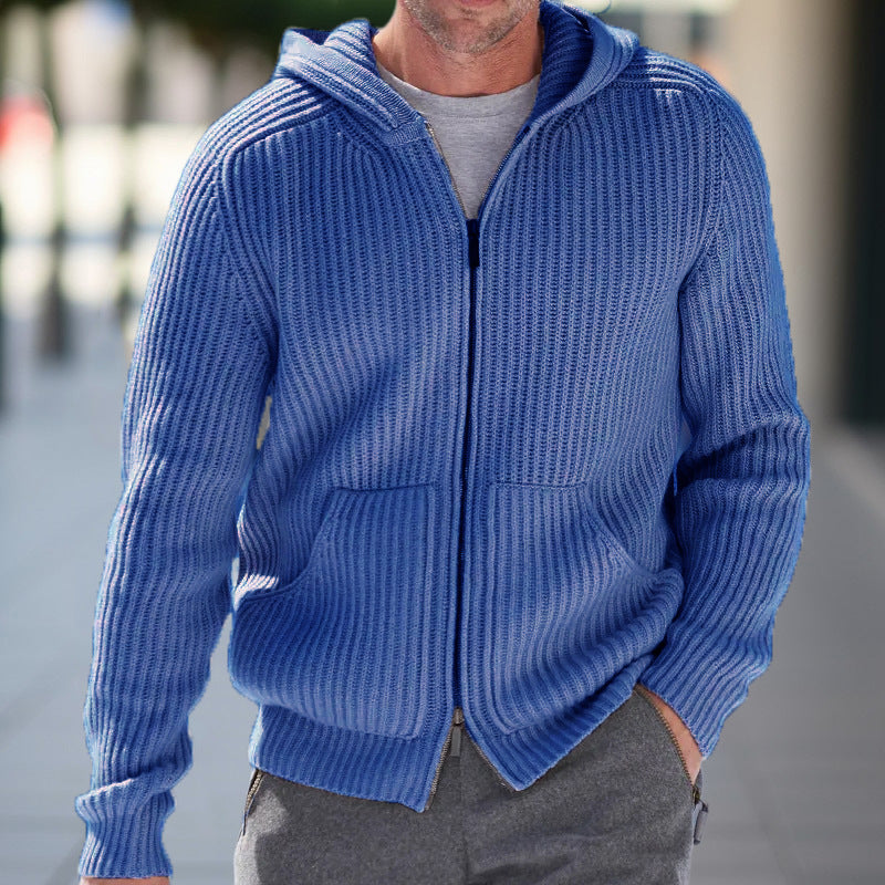 Herren Strickjacke Kapuze Praktische Taschen Bequem