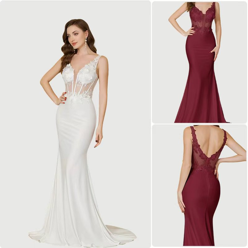 Damen Abendkleid Spitzendetails Figurbetonter Schnitt Schwarz - Norvielle