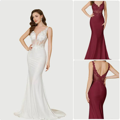 Damen Abendkleid Spitzendetails Figurbetonter Schnitt Schwarz - Norvielle