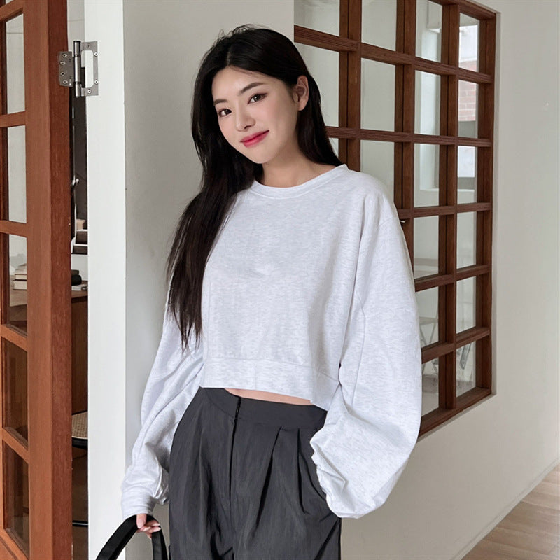 Damen Cropped Pullover Ballonärmel Norvielle