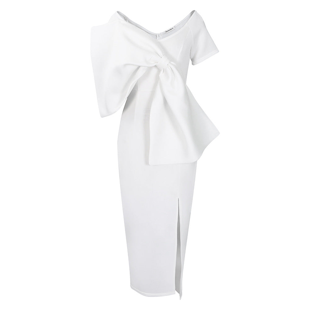 Damen Kleid Figurbetont Voluminöser Schleifendetail