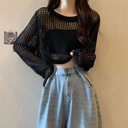 Damen Netzpullover Crop-Design
