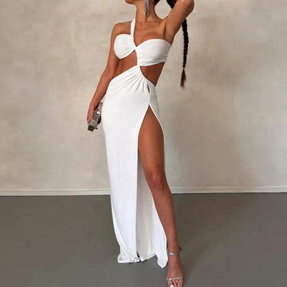 Damen Maxikleid Asymmetrisch Elegantes Drapieren