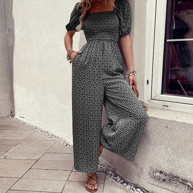 Damen Jumpsuit Elastischer Bund Puffärmel Norvielle