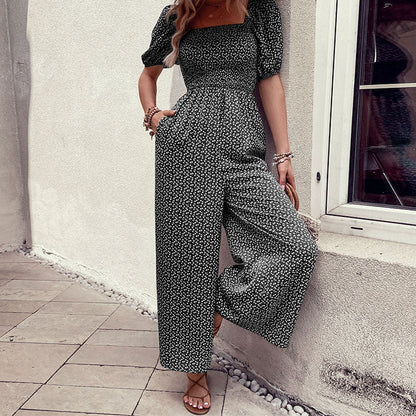 Damen Jumpsuit Elastischer Bund Puffärmel Norvielle