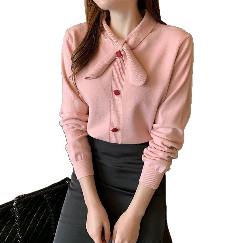 Damen Bluse mit Schleifenkragen und Knopfdetails Norvielle