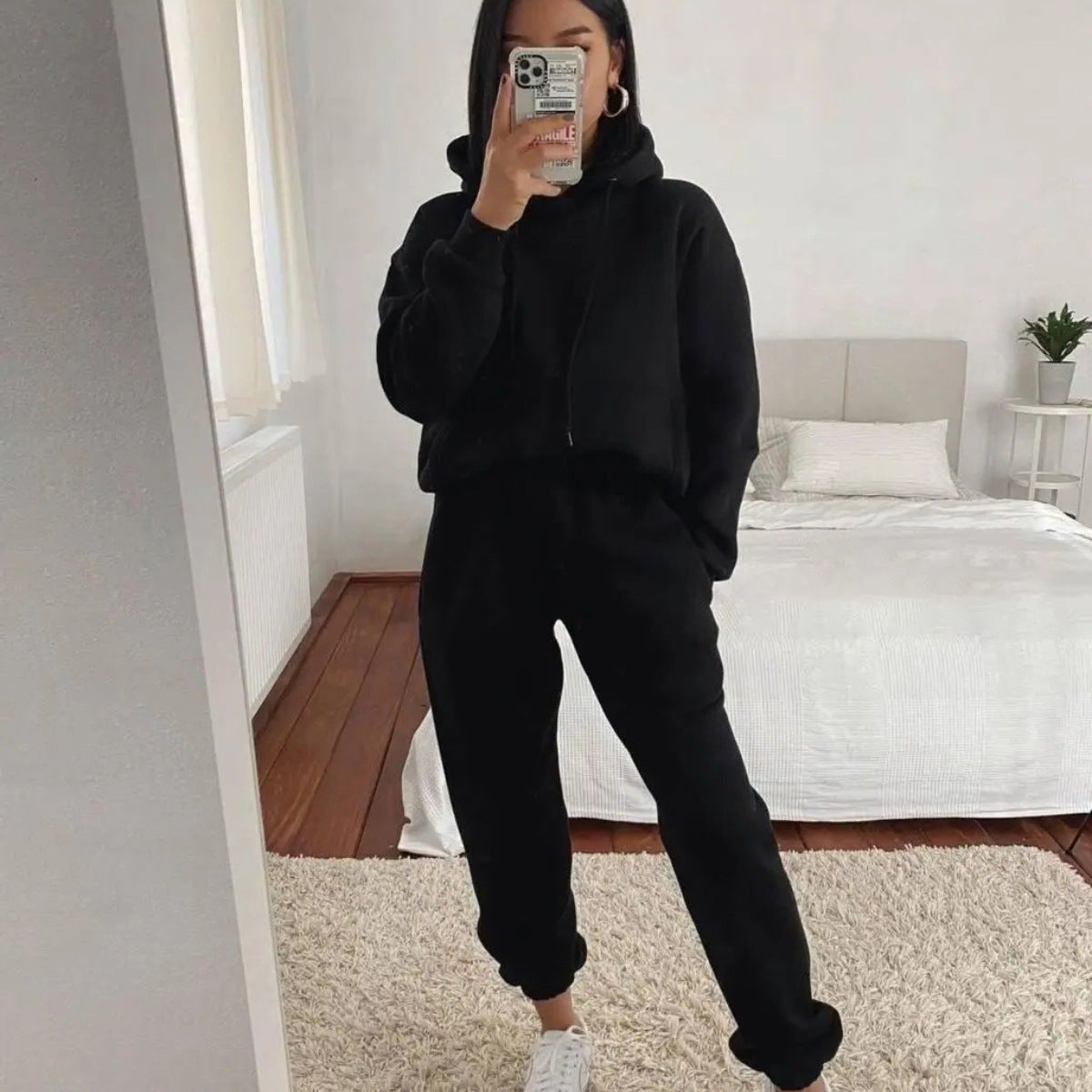 Damen Fleece-Joggingset mit Kapuze Elastisch Norvielle