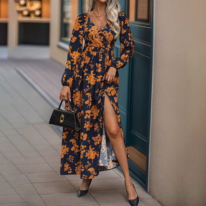 Damen Maxikleid mit Seitenschlitz Florales Design