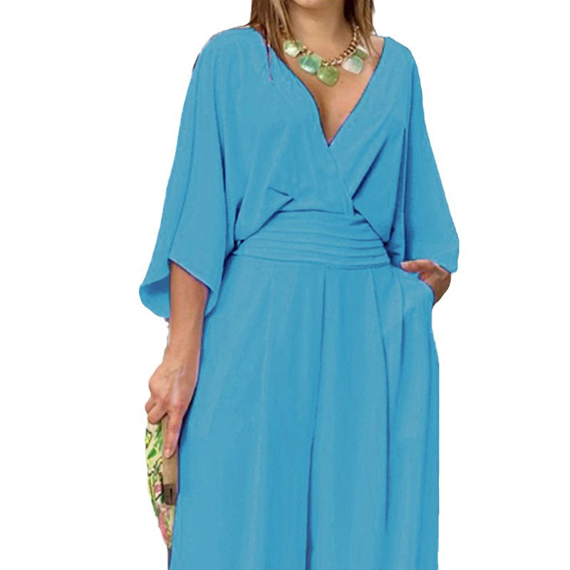 Damen Jumpsuit Weites Bein Elegant Wickeloberteil Norvielle