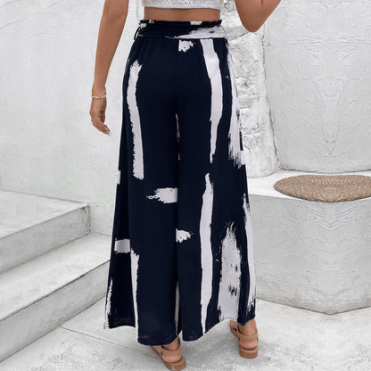 Damen Palazzo-Hose mit Bindegürtel und grafischem Muster