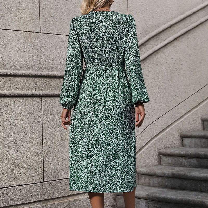 Damen Wickelkleid Knöpfe Floralmuster
