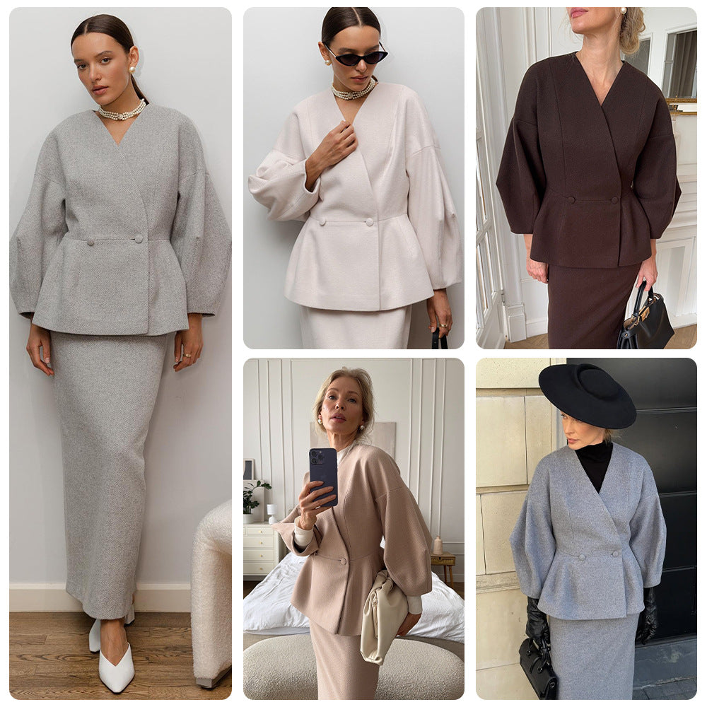 Damen Bleistiftkleid mit Blazer-Oberteil und Puffärmeln Norvielle - Norvielle