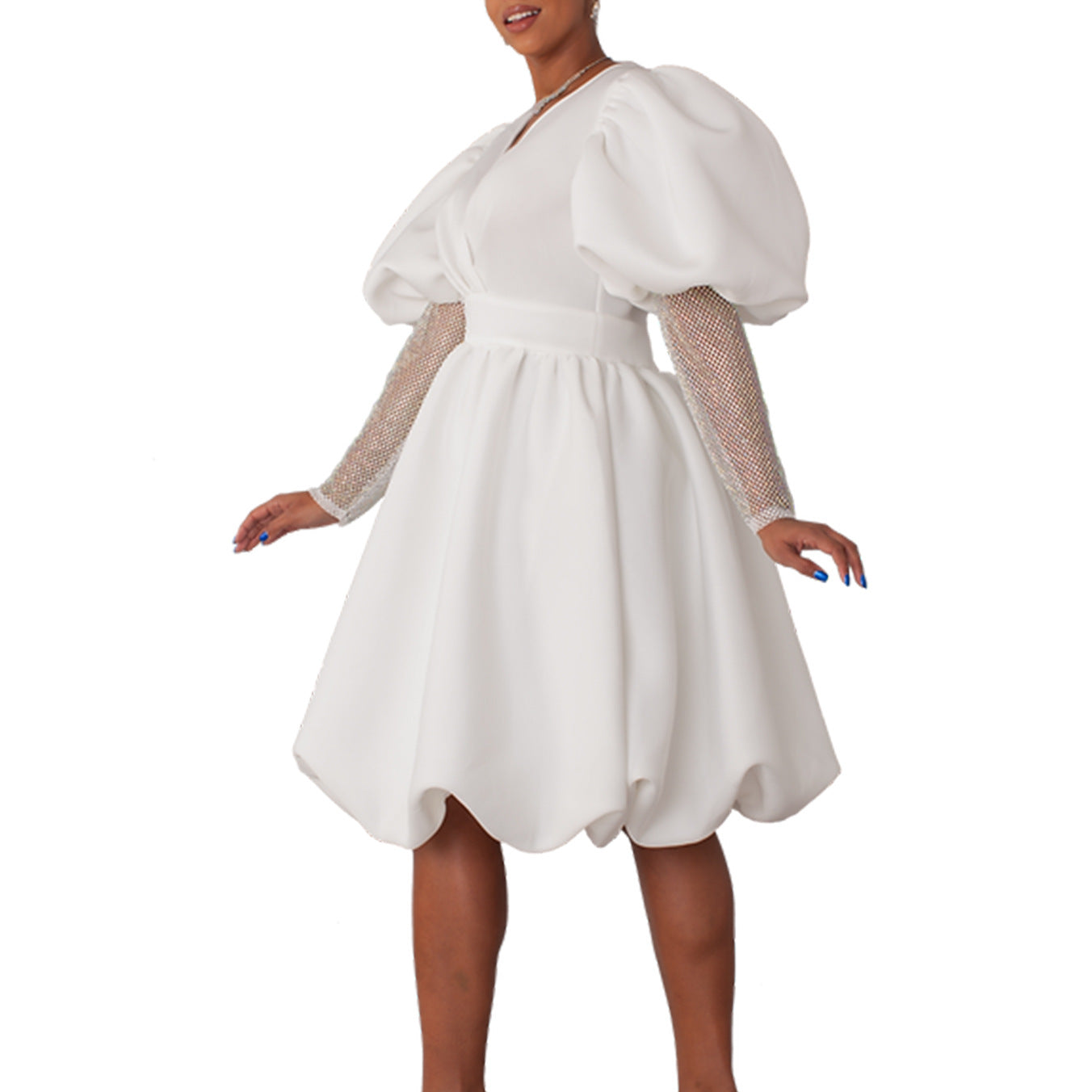 Damen Wickelkleid Puffärmel Netzoberarm Norvielle