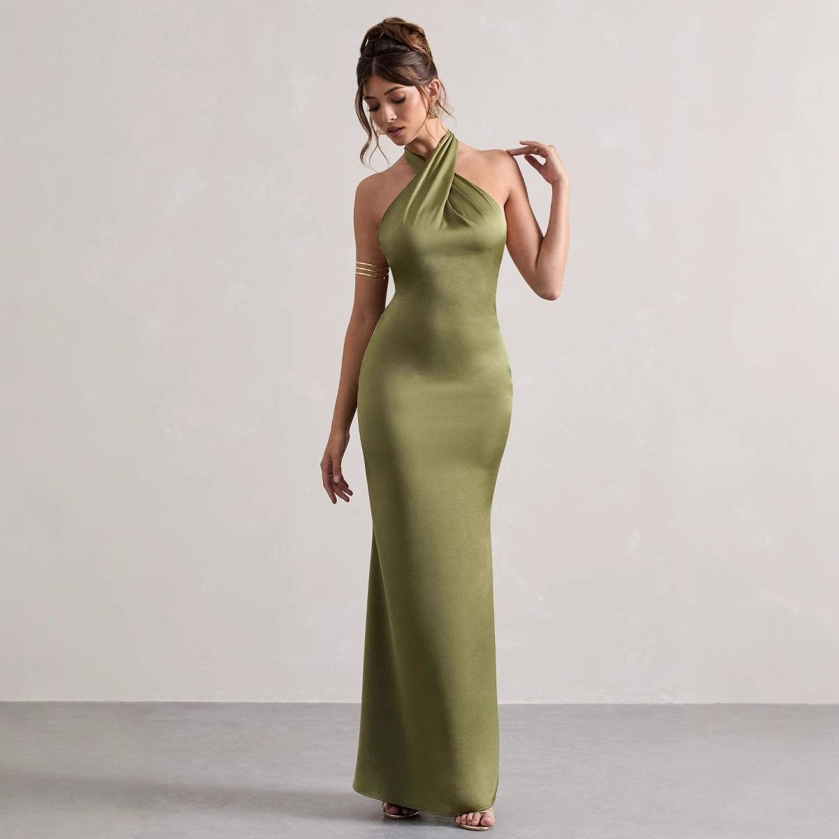 Damen Abendkleid Schmal Schnitt Nackenband Elegantes Design