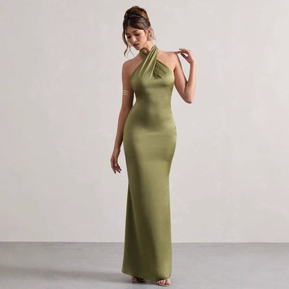 Damen Abendkleid Schmal Schnitt Nackenband Elegantes Design