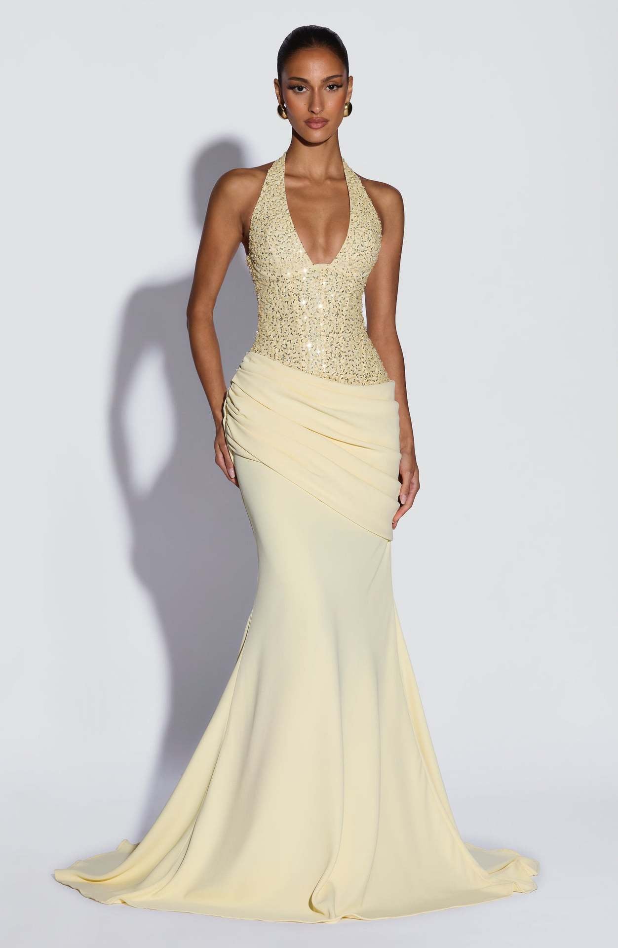 Damen Abendkleid Schimmerndes Oberteil Fließender Rock Norvielle