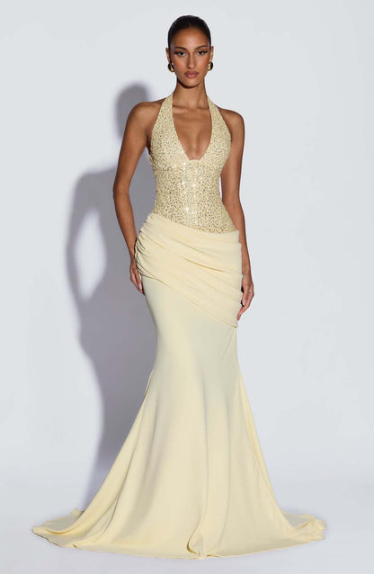 Damen Abendkleid Schimmerndes Oberteil Fließender Rock Norvielle