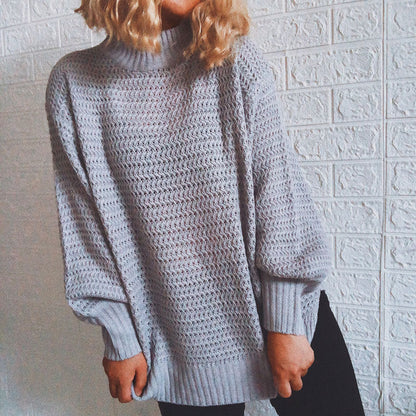 Damen Strickpullover Hochkragen Voluminöse Ärmel Norvielle