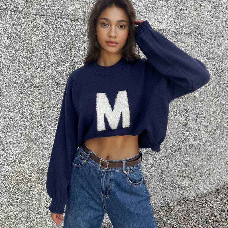 Damen Oversized Strickpullover mit Frontmotiv Norvielle