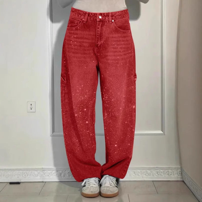 Damen Baggy-Jeans Norvielle Funkelnde Applikationen