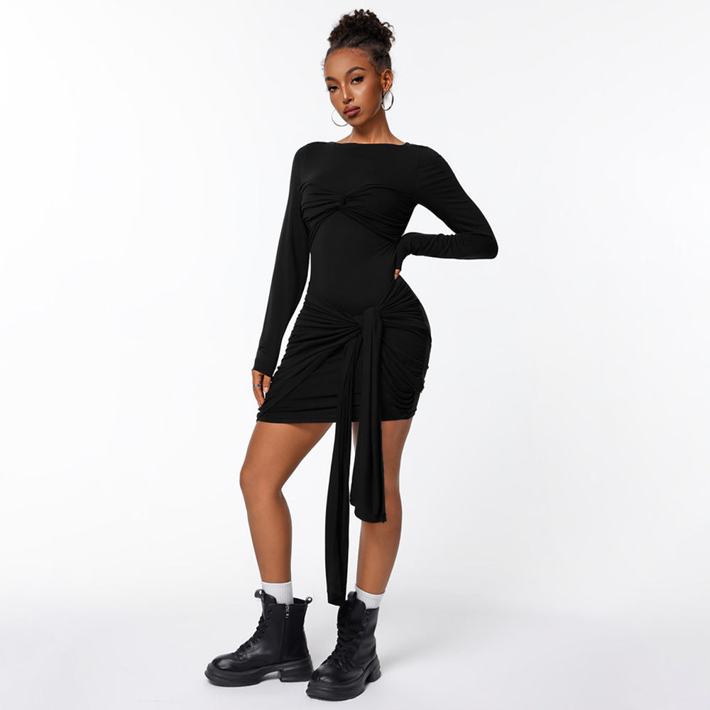Damen Wickelkleid Länge Knie Ärmellänge Lang Seidenlook