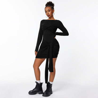 Damen Wickelkleid Länge Knie Ärmellänge Lang Seidenlook