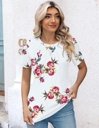 Damen Plissee-T-Shirt Rundhalsausschnitt