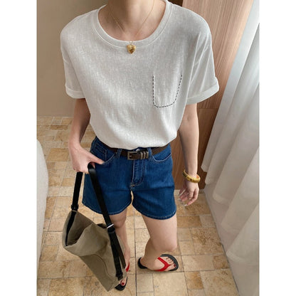 Damen Denim-Shorts Hochtaillen Bequem Blau - Norvielle