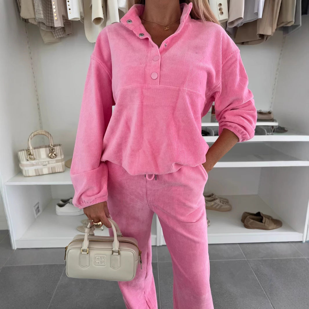 Damen Fleece-Loungewear-Anzug mit Knöpfen Norvielle