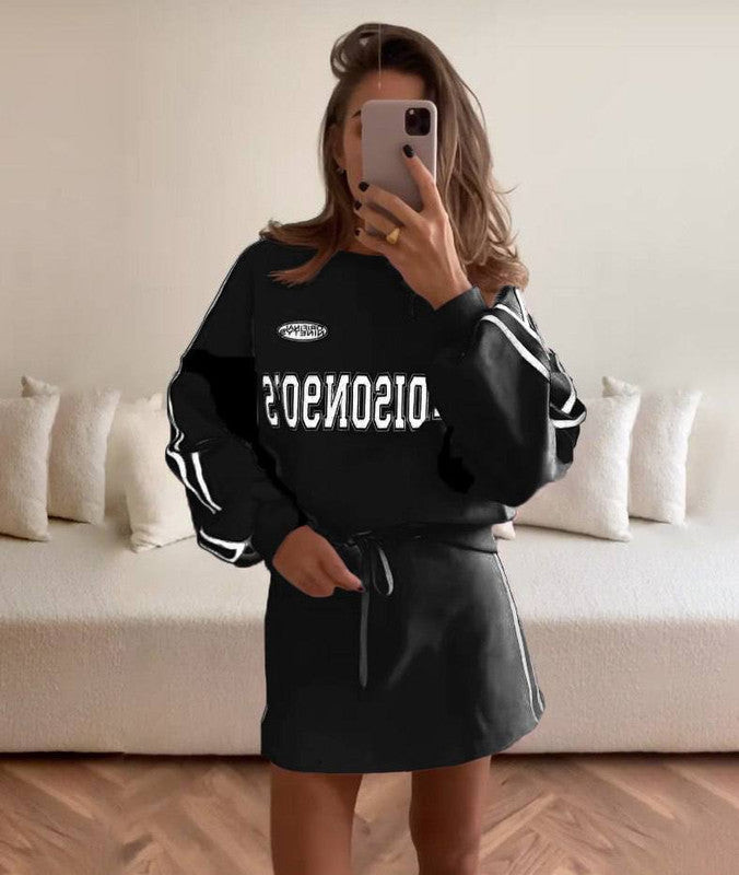 Damen Sportkleid Sweatshirt-Style Kordelzug Länge Langärmlig