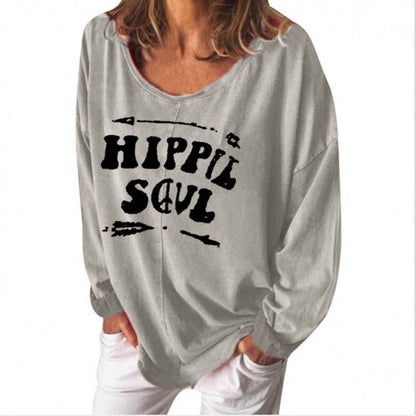 Damen Sweatshirt Hippie-Print Weit Schnitt Norvielle