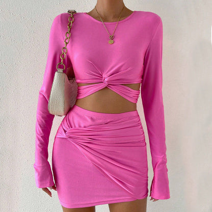 Damen Crop- Minirock Set Raffungen Norvielle - Norvielle