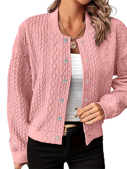 Damen Strickjacke Zopfmuster Druckknopfverschluss Beige Norvielle