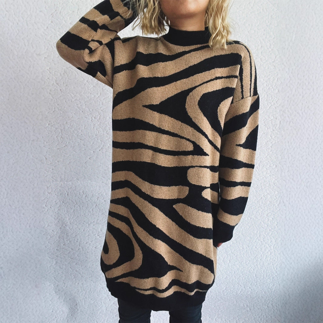 Damen Oversized Strickpullover Zebramuster Norvielle