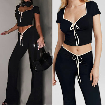 Damen Zweiteiliges Freizeit-Outfit mit Raffung und Bindeband