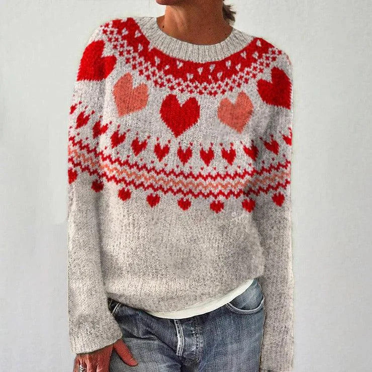 Damen Pullover Grobgestrickt Nordisches Muster Weite Passform