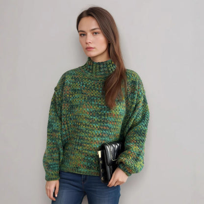 Damen Grobstrickpullover Hochgeschlossener Kragen Luftig Beige