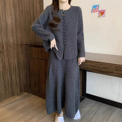Damen Strickensemble Dekorative Knöpfe Eleganter Schnitt Norvielle - Norvielle