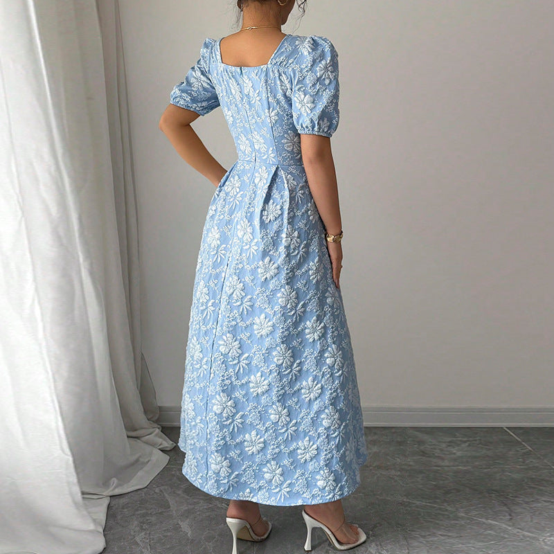 Damen Maxikleid Florale Applikationen Puffärmel Norvielle