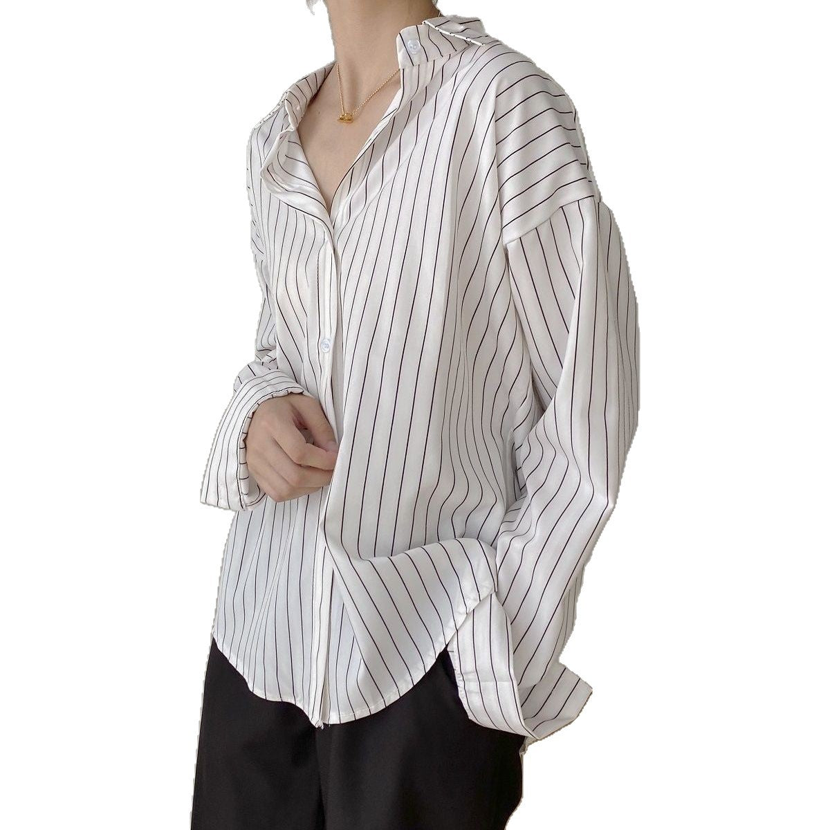 Damen Klassische Hemdbluse Streifenoptik Weiß