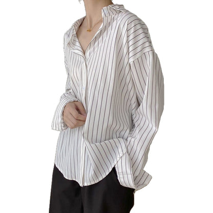 Damen Klassische Hemdbluse Streifenoptik Weiß