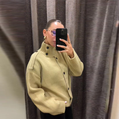Damen Oversized Strickjacke Hochschließender Kragen Norvielle