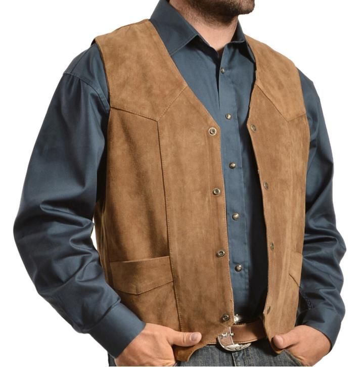 Herren Lederweste Wildleder Rustikal Mit Taschen