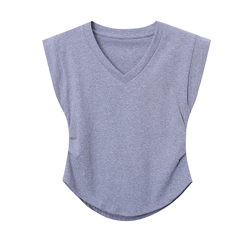 Damen T-Shirt Kurzarm V-Ausschnitt Lässig Weiß